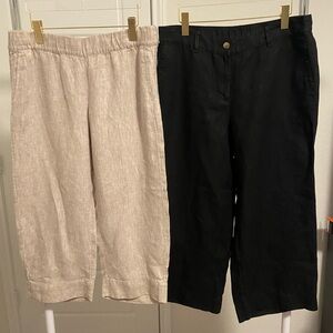 J. Jill Set Of 2 Black and Cream 100% Linen Wide Leg Crop Pants.